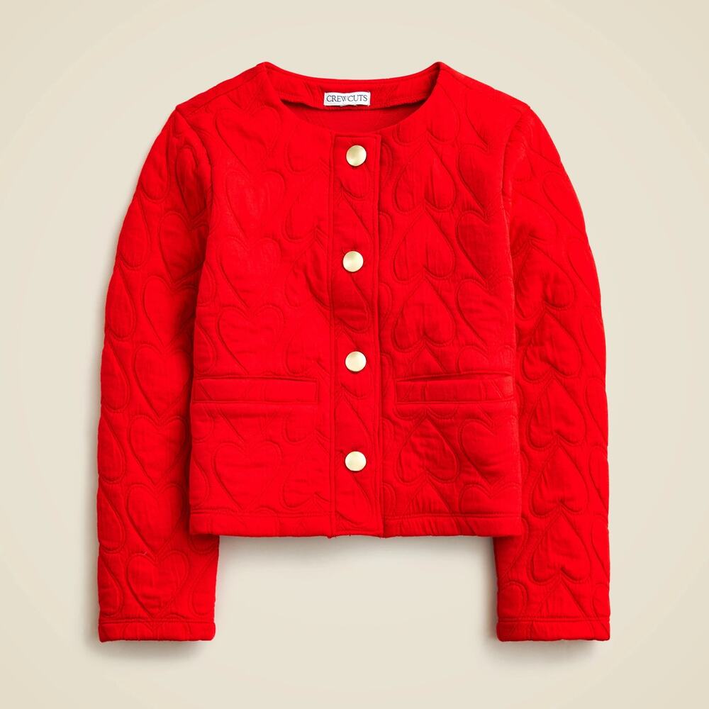 Jcrew crewcuts cardigan red heart cotton jacket gold buttons xs 4t-5t soft